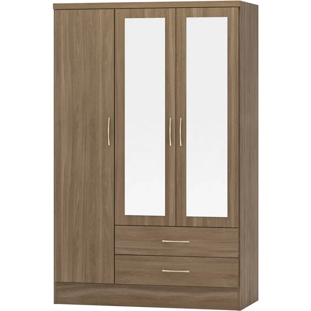 Nevada 3 Door 2 Drawer Mirror Wardrobe - Rustic Oak