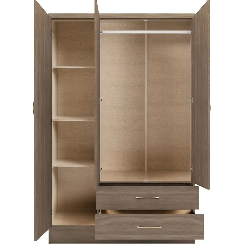 Nevada 3 Door 2 Drawer Mirror Wardrobe - Rustic Oak