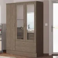 Nevada 3 Door 2 Drawer Mirror Wardrobe - Rustic Oak