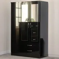 Nevada 3 Door 2 Drawer Mirrored Wardrobe - Black Gloss