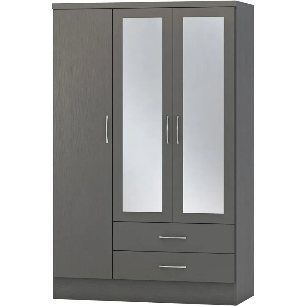 Nevada 3 Door 2 Drawer Wardrobe with Mirror - Grey
