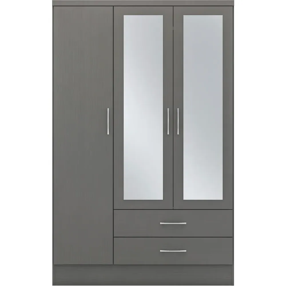 Nevada 3 Door 2 Drawer Wardrobe with Mirror - Grey