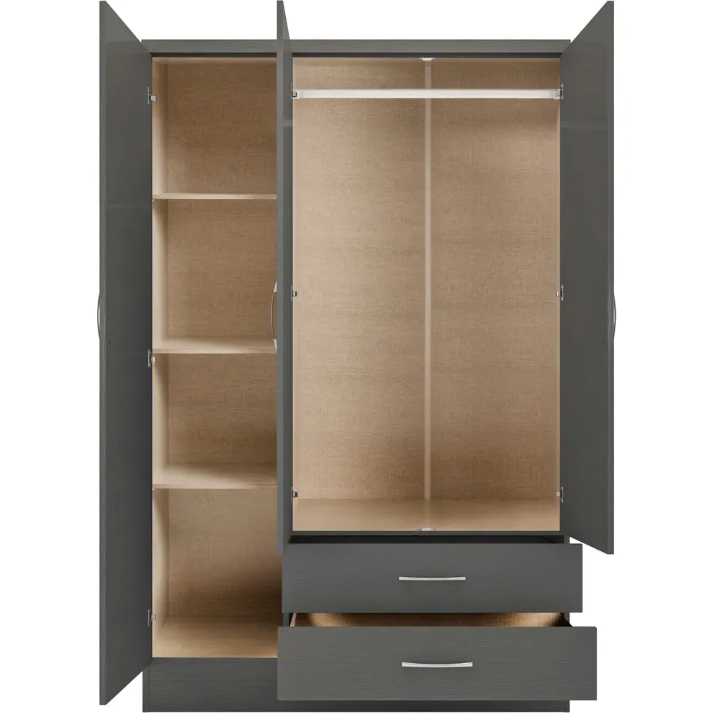 Nevada 3 Door 2 Drawer Wardrobe with Mirror - Grey