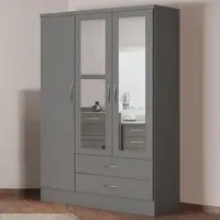 Nevada 3 Door 2 Drawer Wardrobe with Mirror - Grey