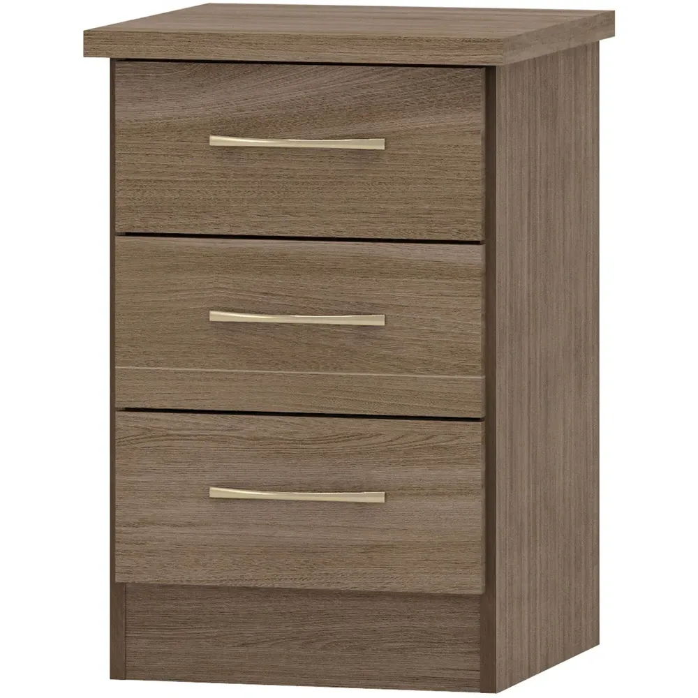 Nevada 3 Drawer Bedside Table - Brown, Oak Effect