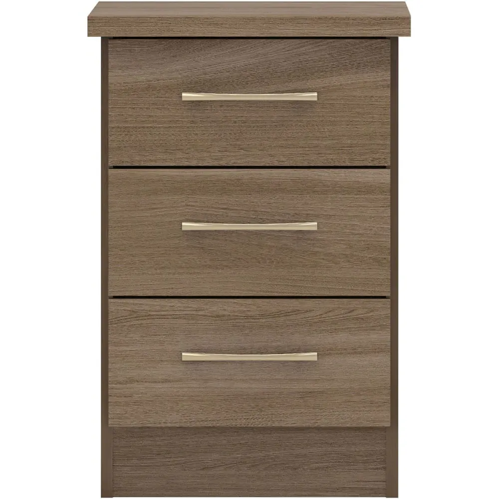 Nevada 3 Drawer Bedside Table - Brown, Oak Effect