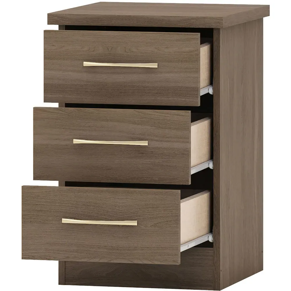 Nevada 3 Drawer Bedside Table - Brown, Oak Effect