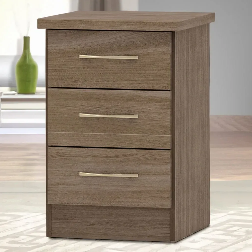 Nevada 3 Drawer Bedside Table - Brown, Oak Effect image