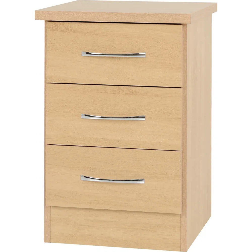 Nevada 3 Drawer Bedside Table - Brown, Sonoma Oak