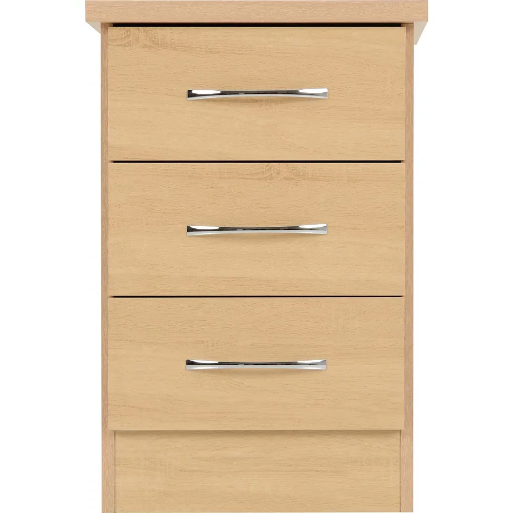 Nevada 3 Drawer Bedside Table - Brown, Sonoma Oak