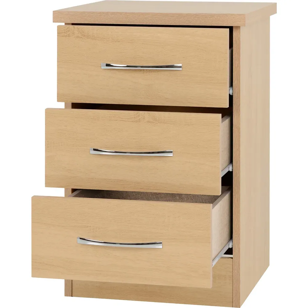 Nevada 3 Drawer Bedside Table - Brown, Sonoma Oak