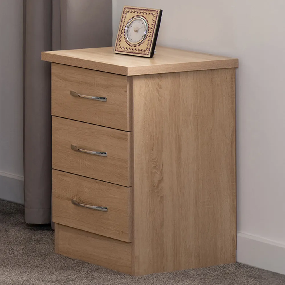 Nevada 3 Drawer Bedside Table - Brown, Sonoma Oak