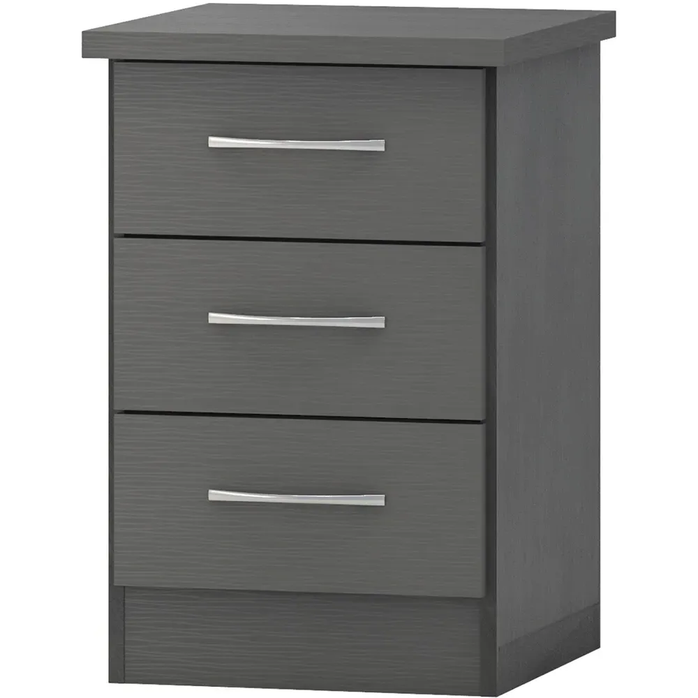 Nevada 3 Drawer Bedside Table - Grey