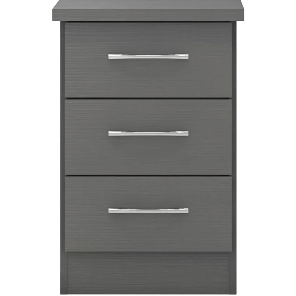 Nevada 3 Drawer Bedside Table - Grey