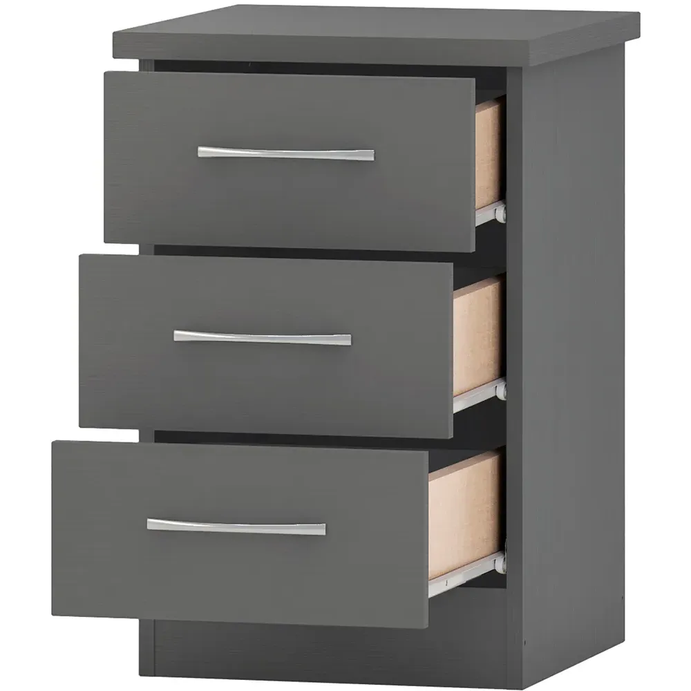 Nevada 3 Drawer Bedside Table - Grey