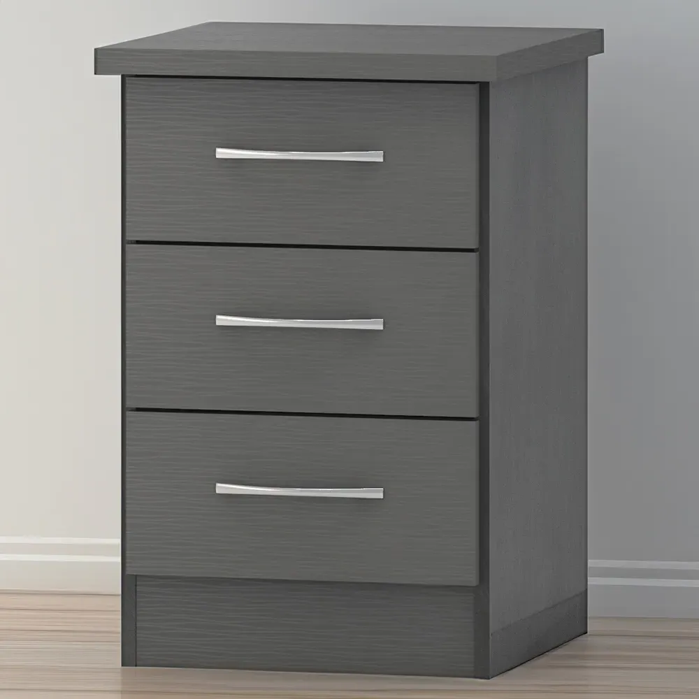 Nevada 3 Drawer Bedside Table - Grey