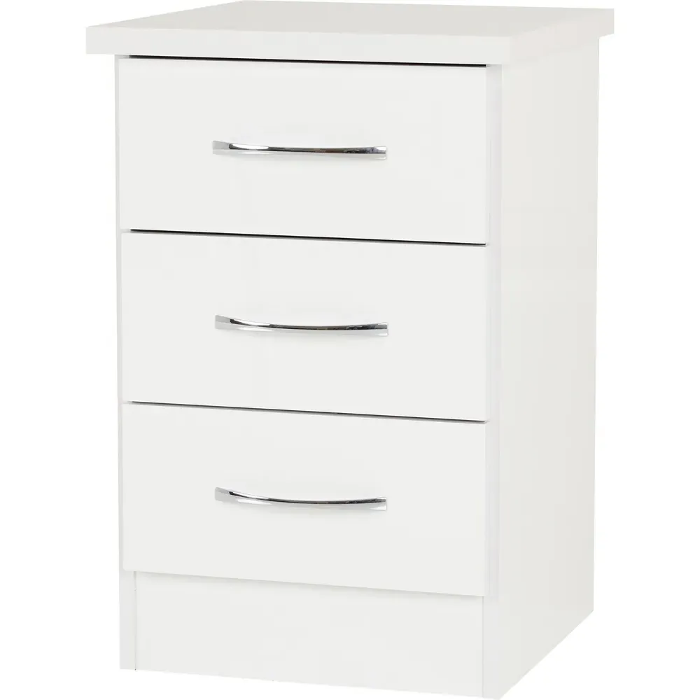 Nevada 3 Drawer Bedside Table - White