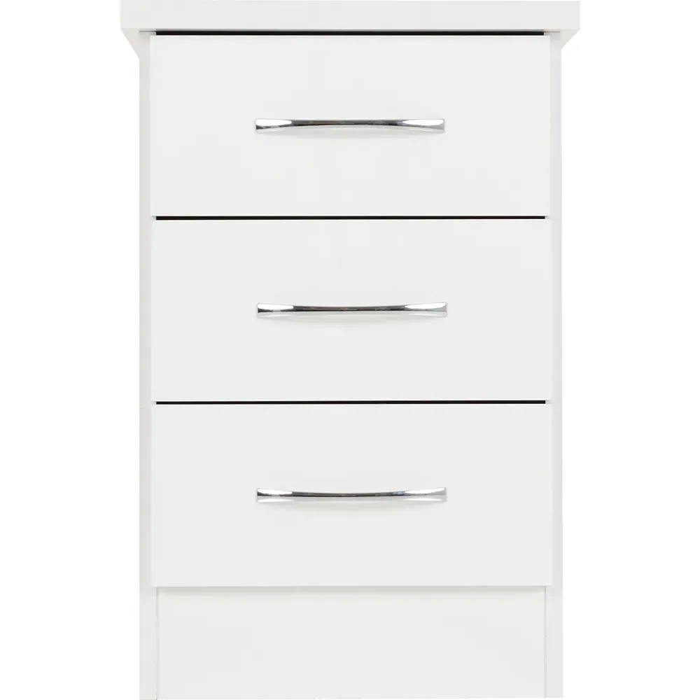 Nevada 3 Drawer Bedside Table - White