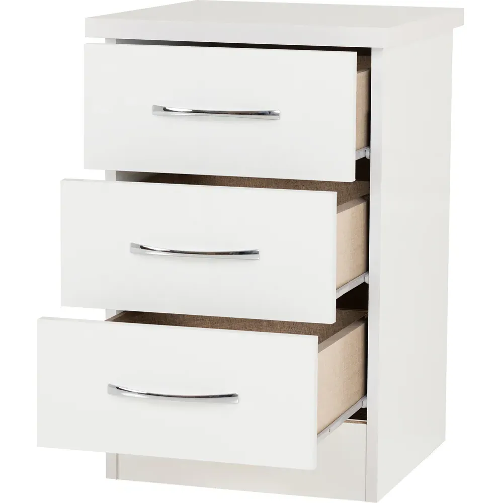 Nevada 3 Drawer Bedside Table - White