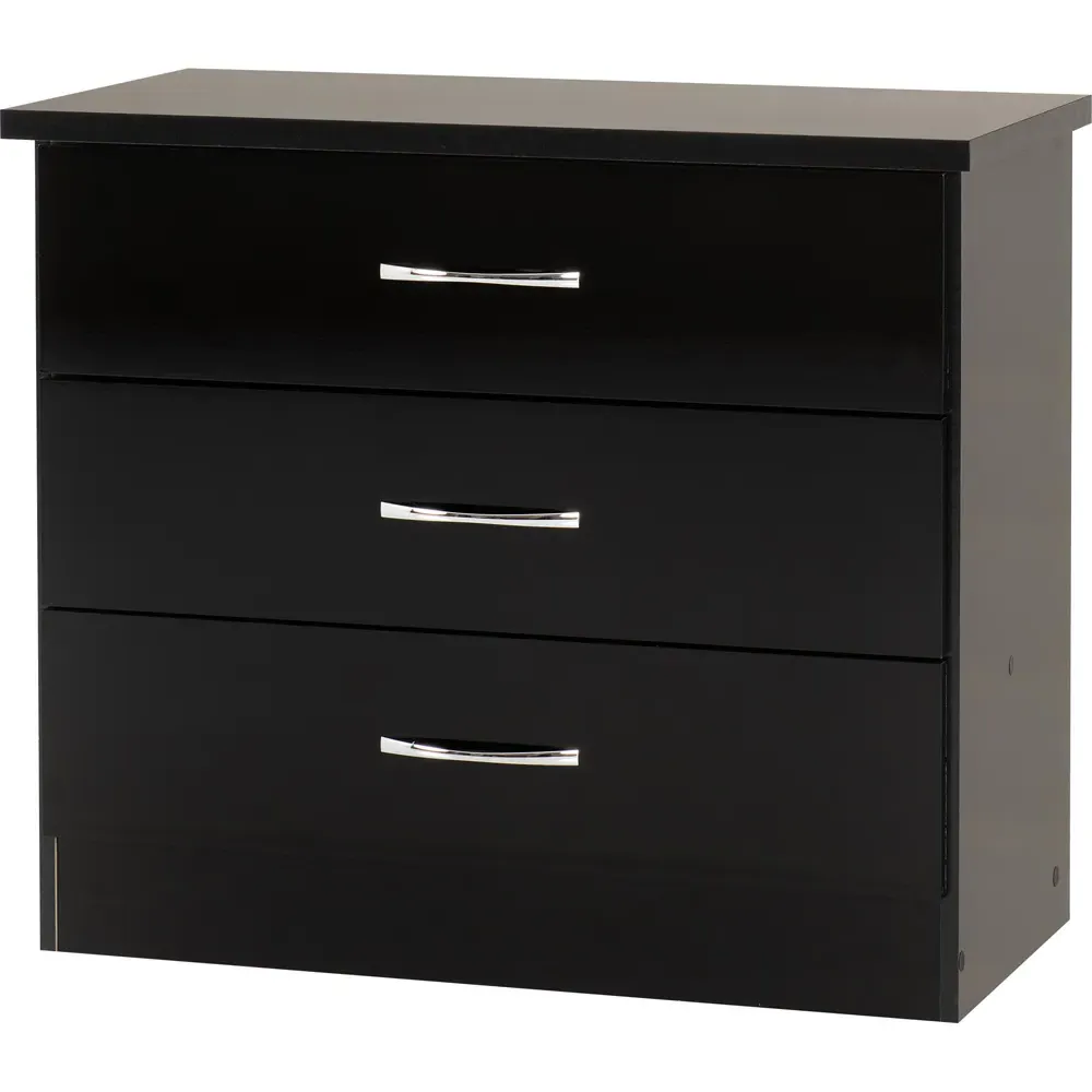 Nevada 3 Drawer Chest of Drawers - Black