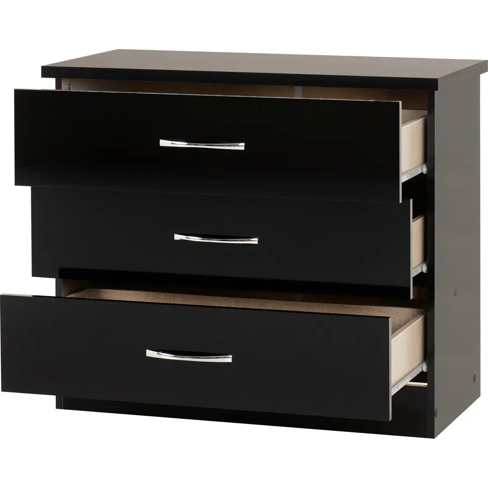 Nevada 3 Drawer Chest of Drawers - Black