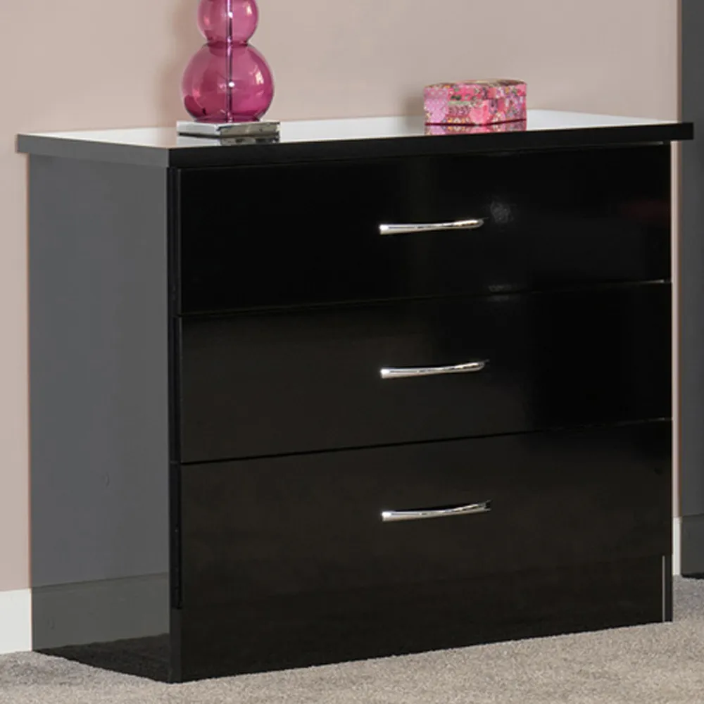 Nevada 3 Drawer Chest of Drawers - Black image