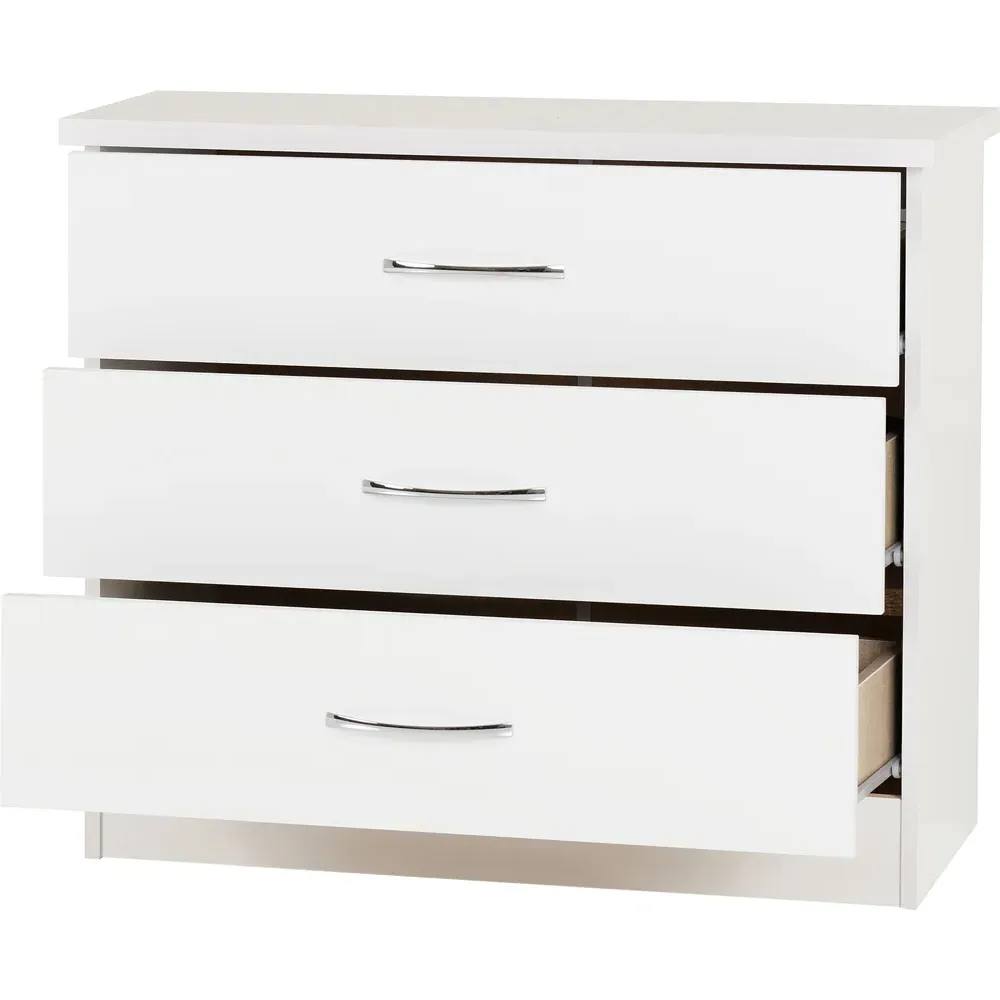 Nevada 3 Drawer Chest of Drawers - White Gloss