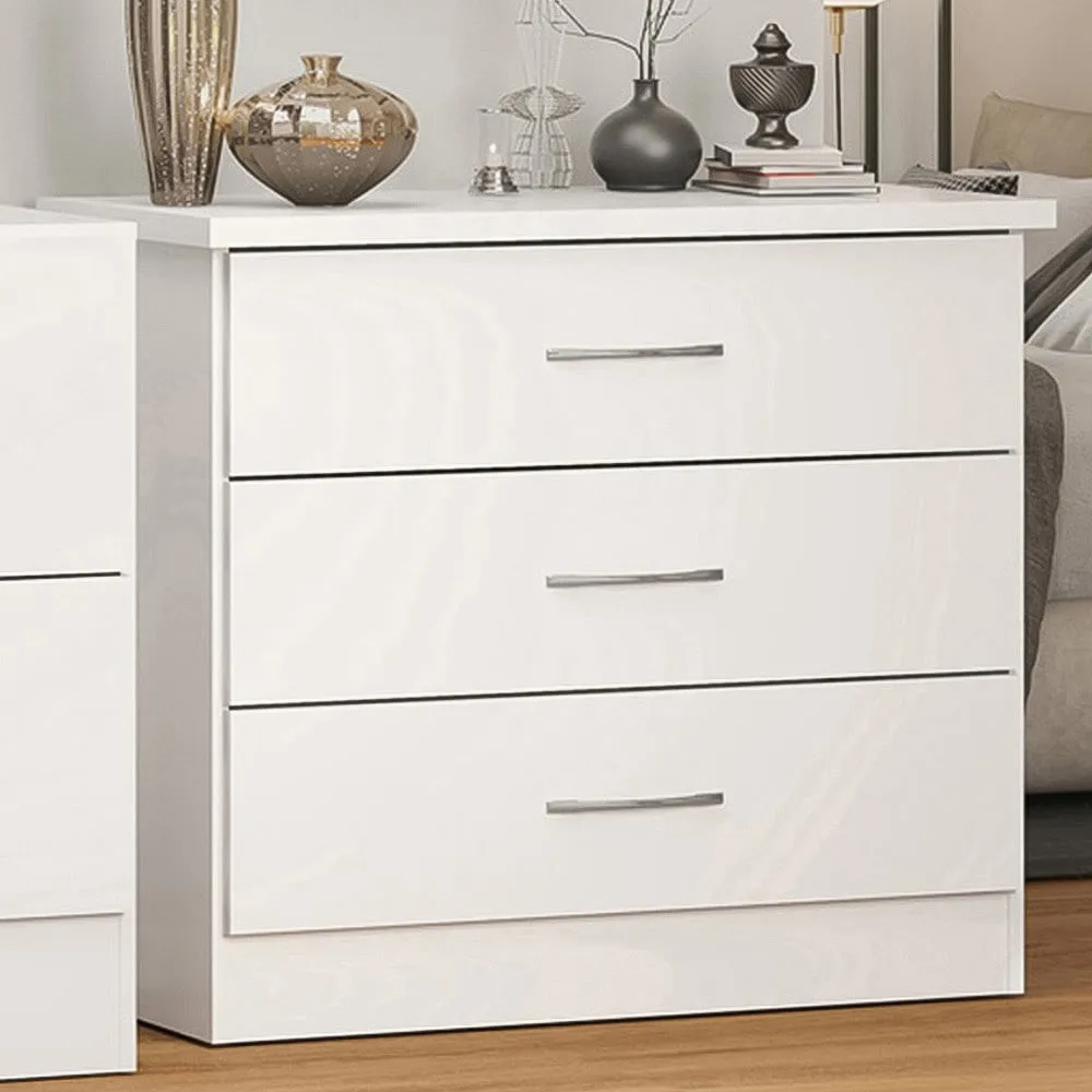 Nevada 3 Drawer Chest of Drawers - White Gloss