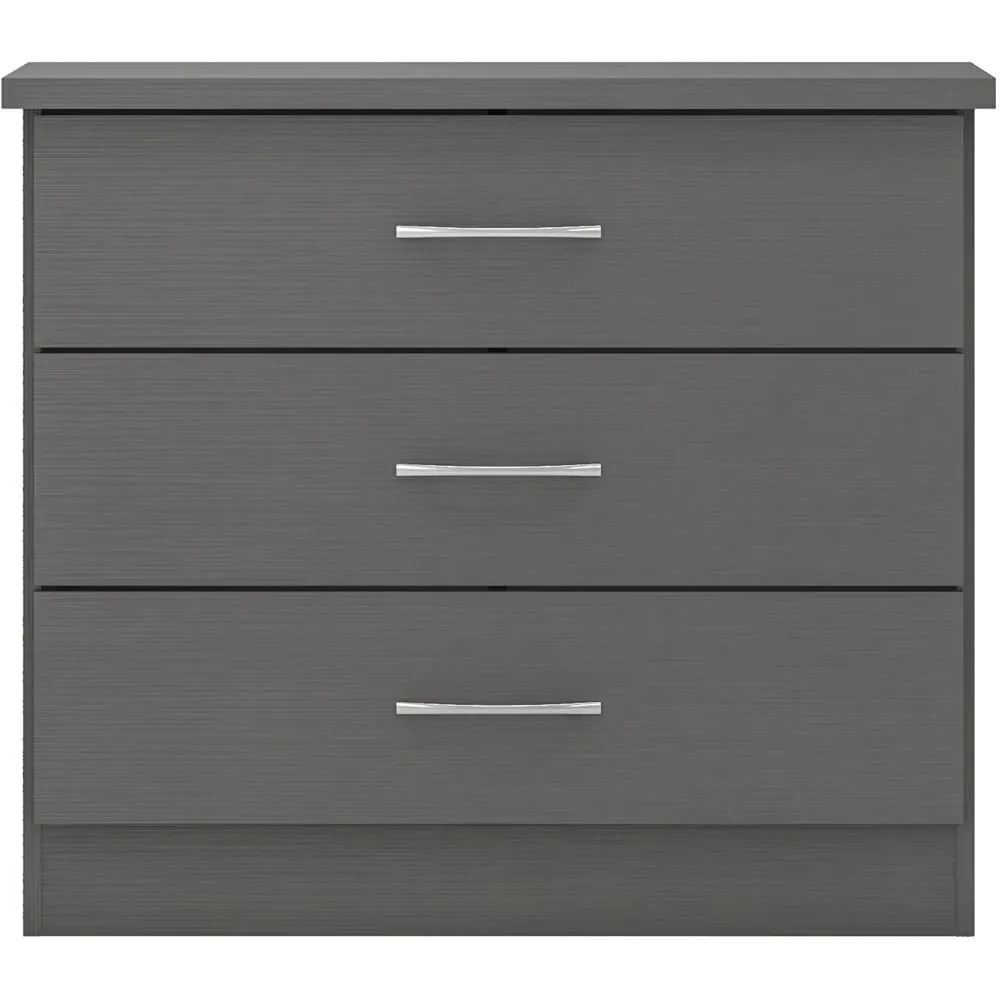 Nevada 3 Drawer Chest with 3D Effect - Grey