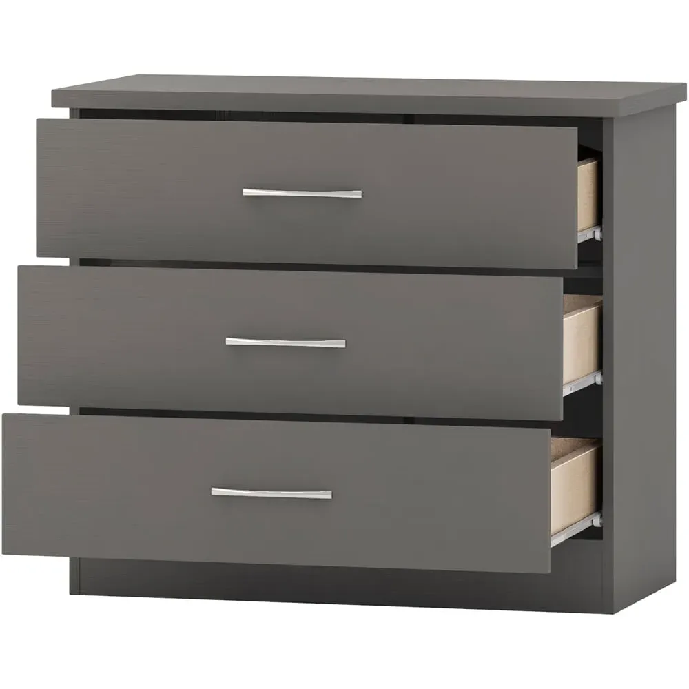 Nevada 3 Drawer Chest with 3D Effect - Grey