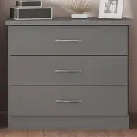 Nevada 3 Drawer Chest with 3D Effect - Grey