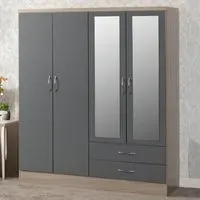Nevada 4 Door 2 Drawer Wardrobe with Mirror - Grey Gloss