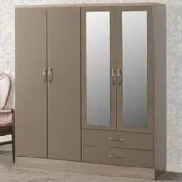 Nevada 4 Door 2 Drawer Wardrobe with Mirror - Oyster, Oak