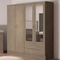 Nevada 4 Door 2 Drawer Wardrobe with Mirror - Rustic Oak