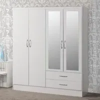 Nevada 4 Door 2 Drawer Wardrobe with Mirror - White Gloss