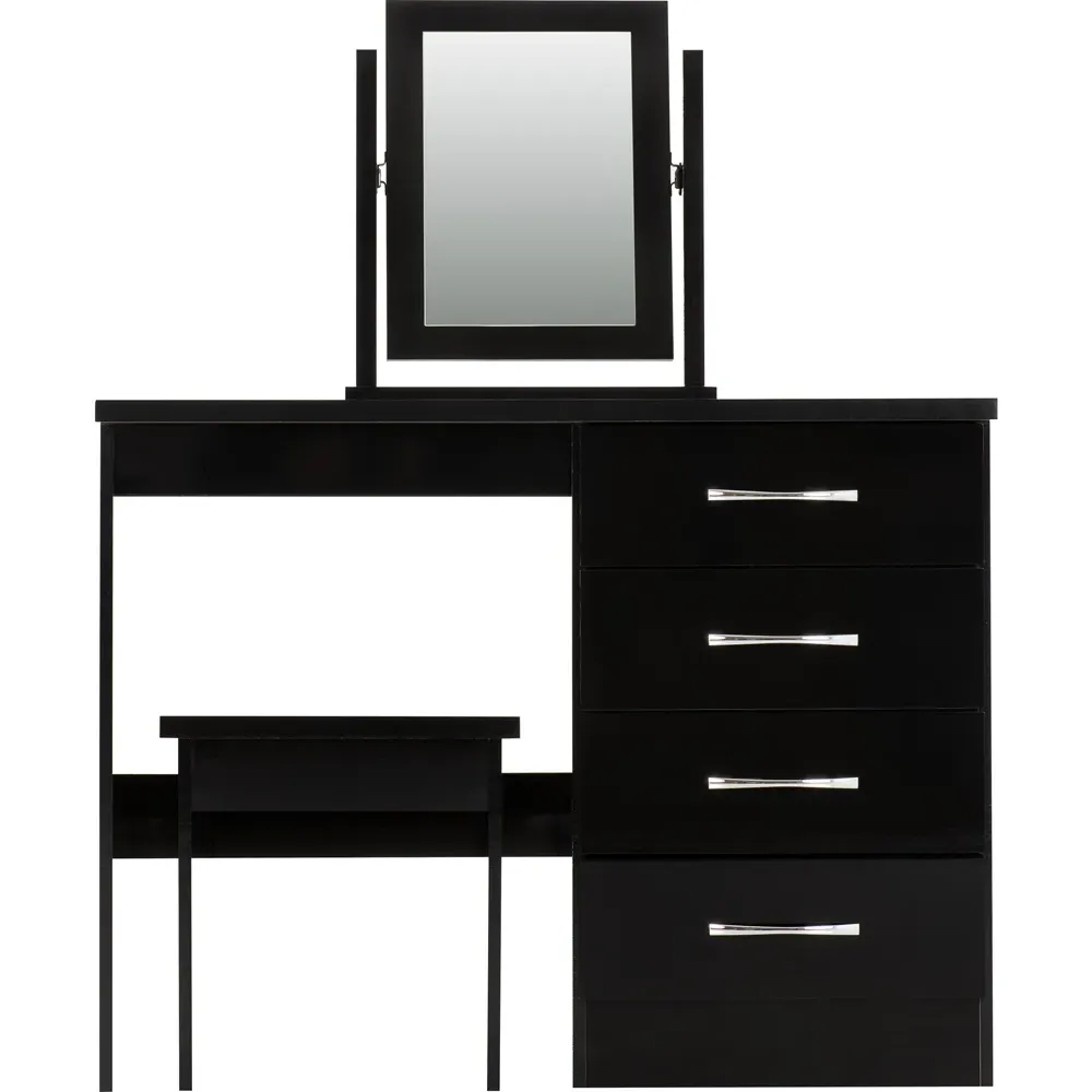 Nevada 4 Drawer Dressing Table Set with Mirror - Black