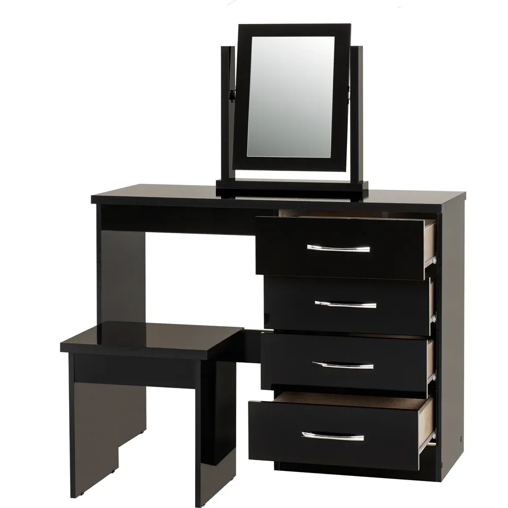 Nevada 4 Drawer Dressing Table Set with Mirror - Black