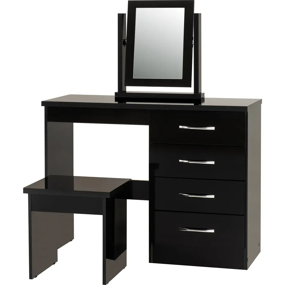 Nevada 4 Drawer Dressing Table Set with Mirror - Black