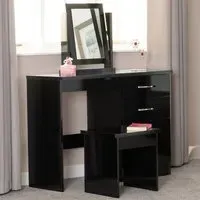 Nevada 4 Drawer Dressing Table Set with Mirror - Black