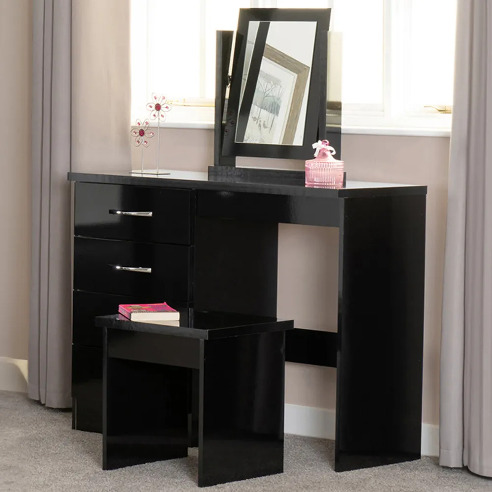 Nevada 4 Drawer Dressing Table Set with Mirror - Black