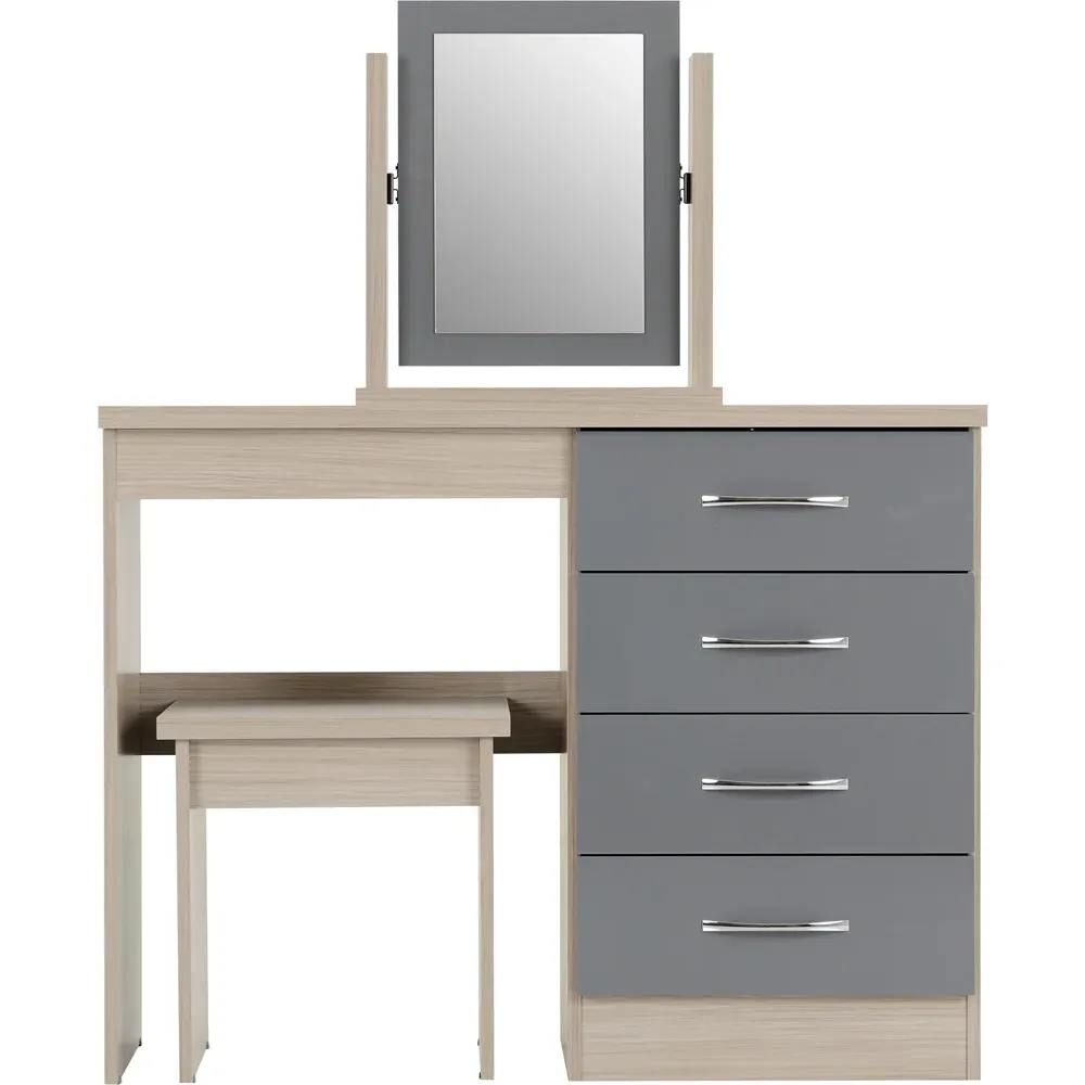 Nevada 4 Drawer Dressing Table Set with Mirror - Grey, Oak
