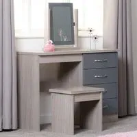 Nevada 4 Drawer Dressing Table Set with Mirror - Grey, Oak