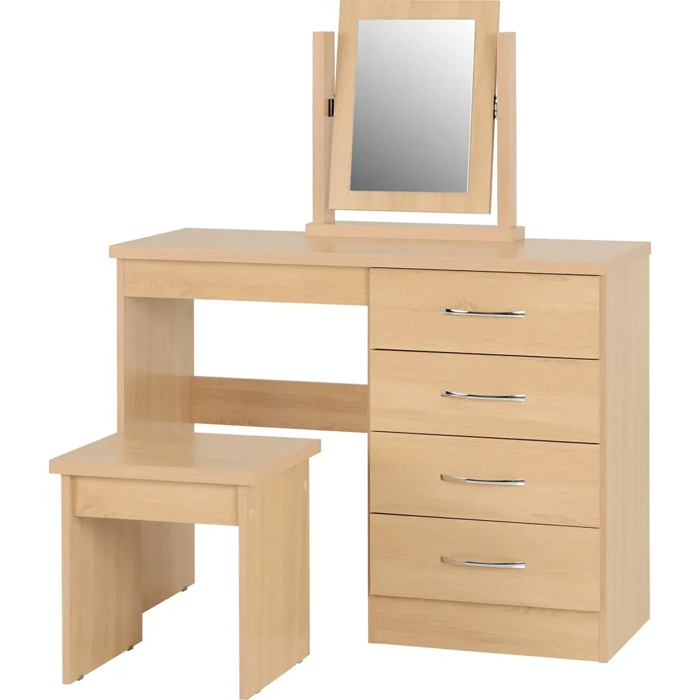 Nevada 4 Drawer Dressing Table Set with Mirror - Oak