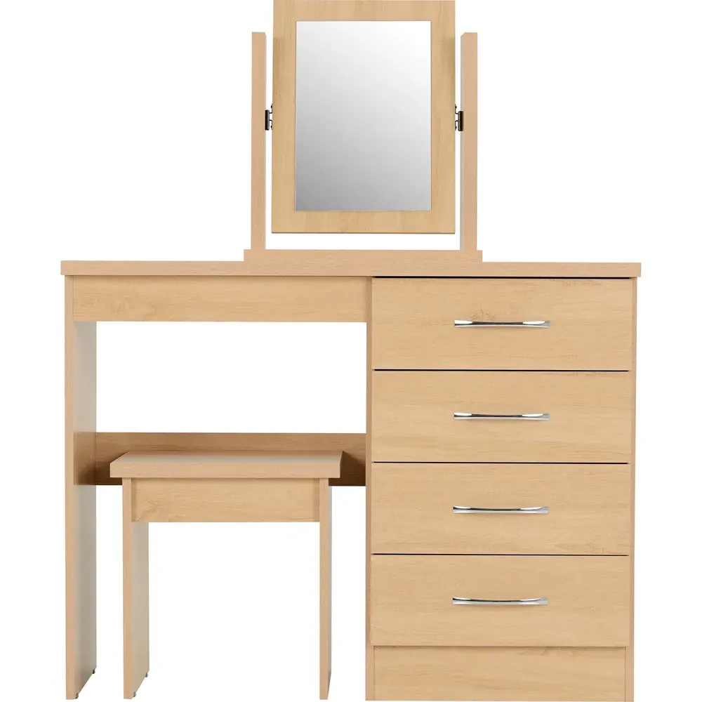 Nevada 4 Drawer Dressing Table Set with Mirror - Oak