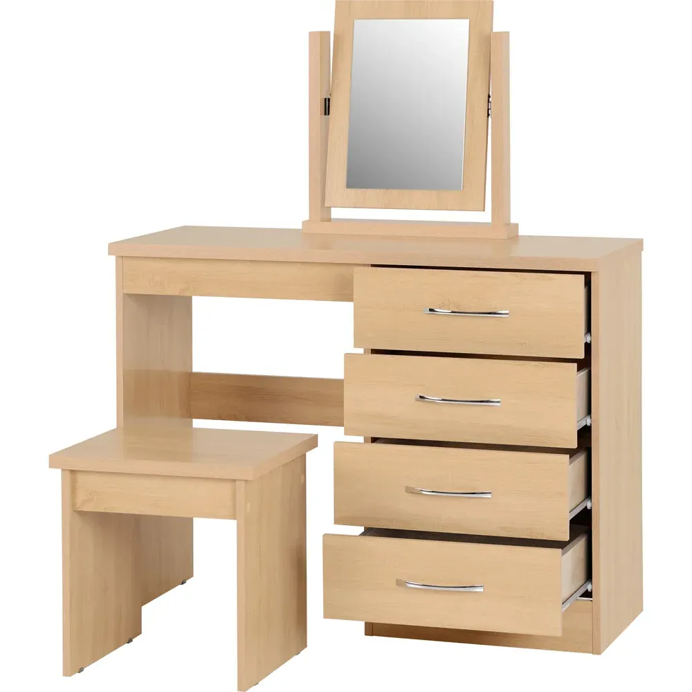 Nevada 4 Drawer Dressing Table Set with Mirror - Oak