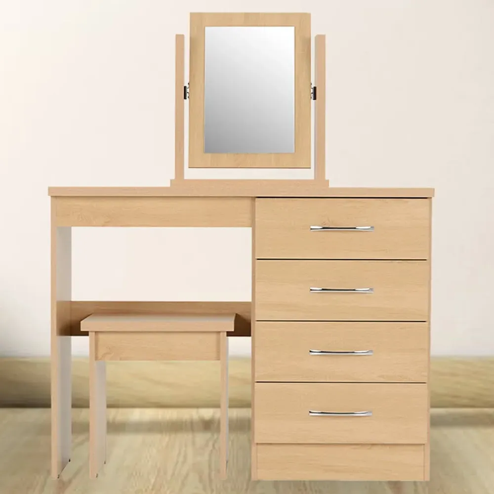Nevada 4 Drawer Dressing Table Set with Mirror - Oak