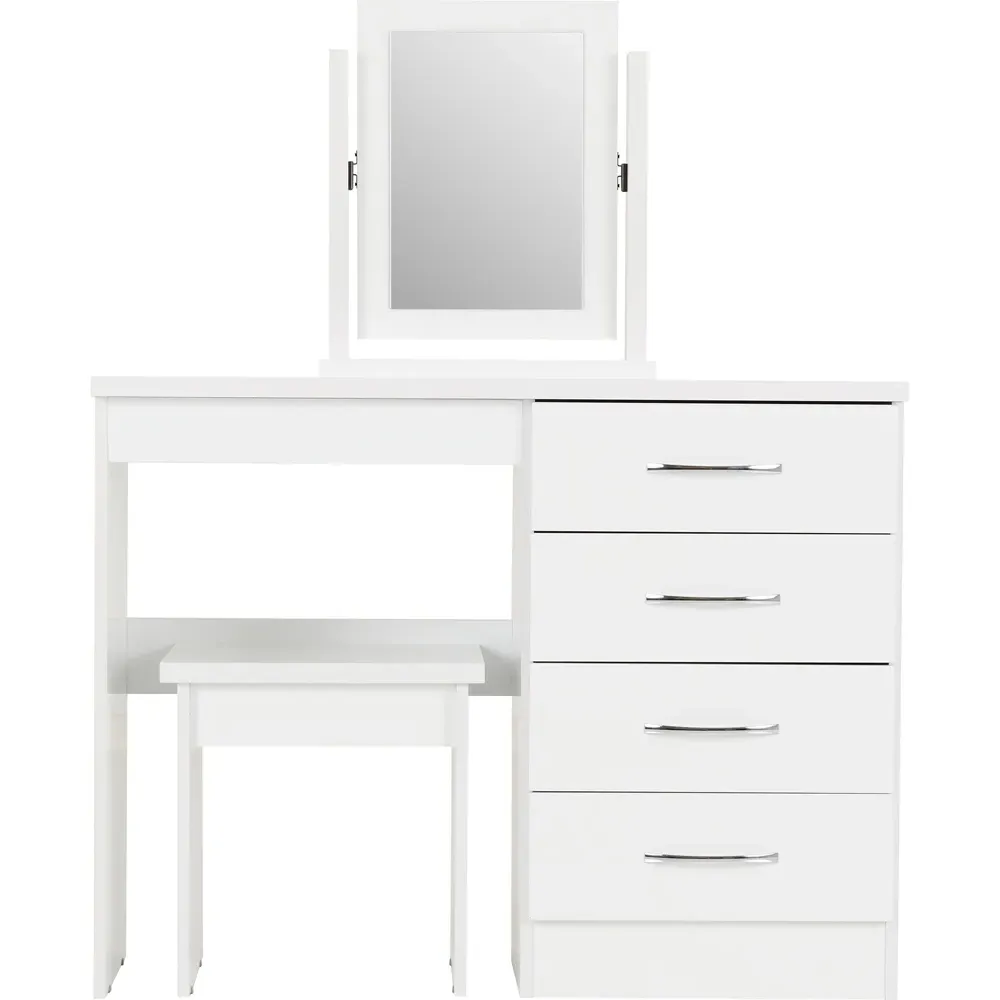 Nevada 4 Drawer Dressing Table Set with Mirror - White