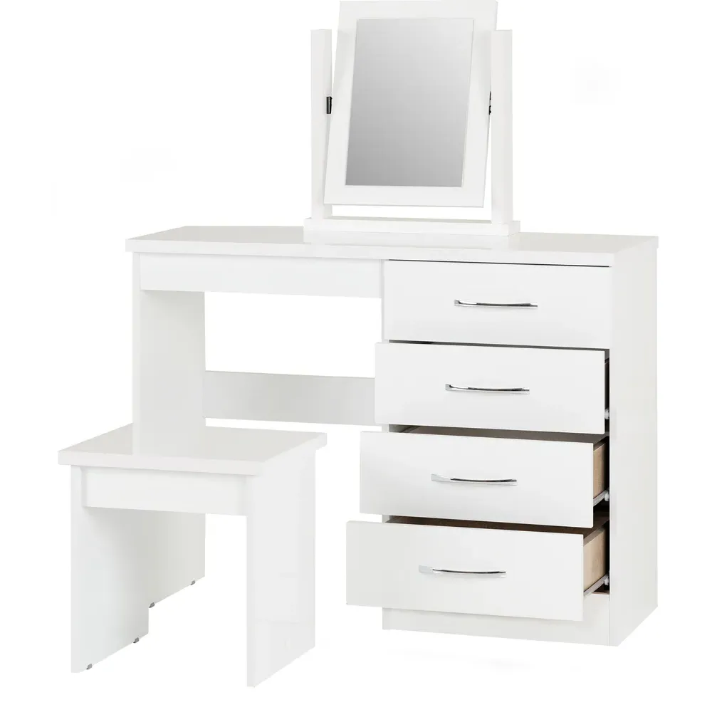 Nevada 4 Drawer Dressing Table Set with Mirror - White