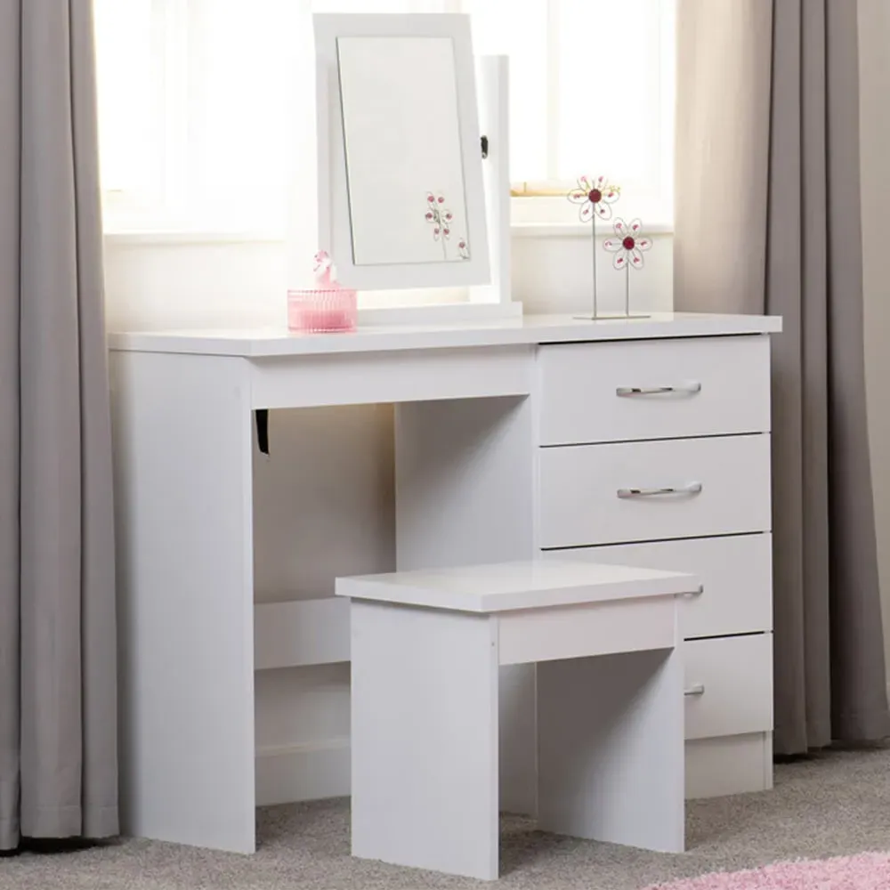 Nevada 4 Drawer Dressing Table Set with Mirror - White