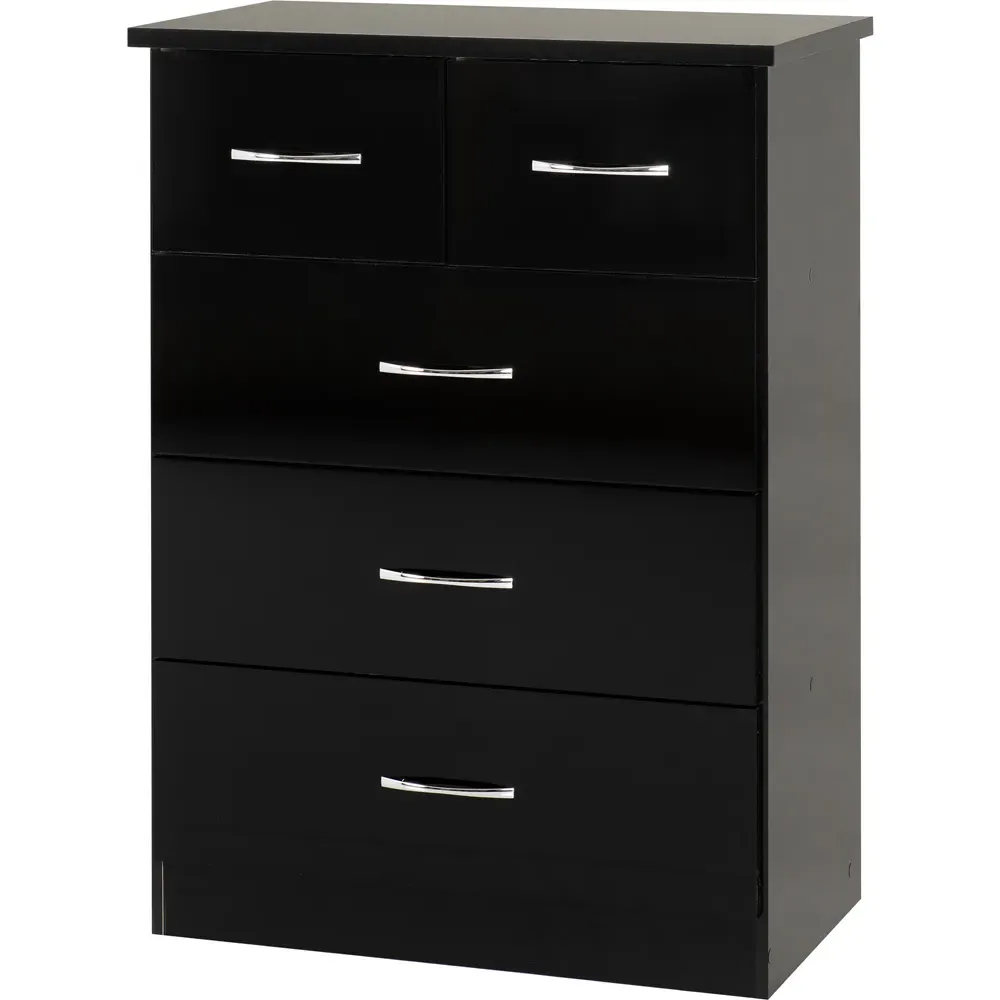 Nevada 5 Drawer Chest of Drawers - Black